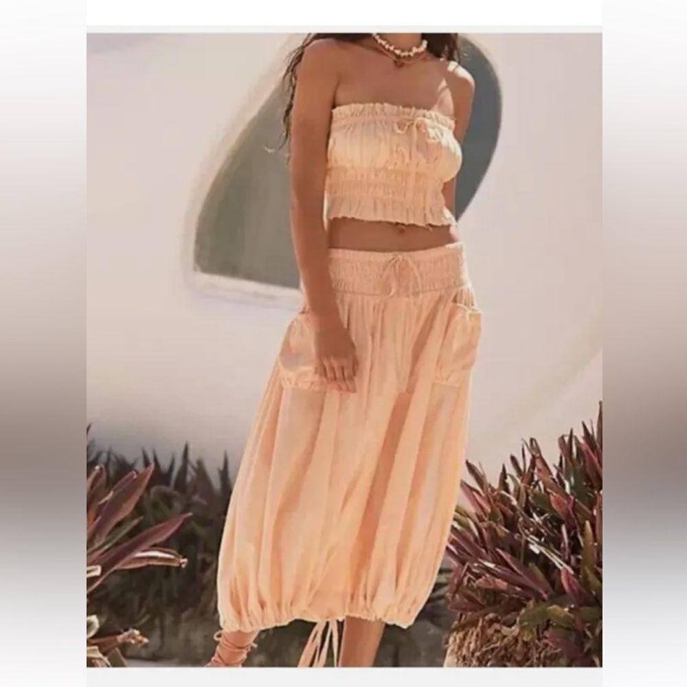 Free People all the things pants and crop top skirt set Size Large Peach 🍑